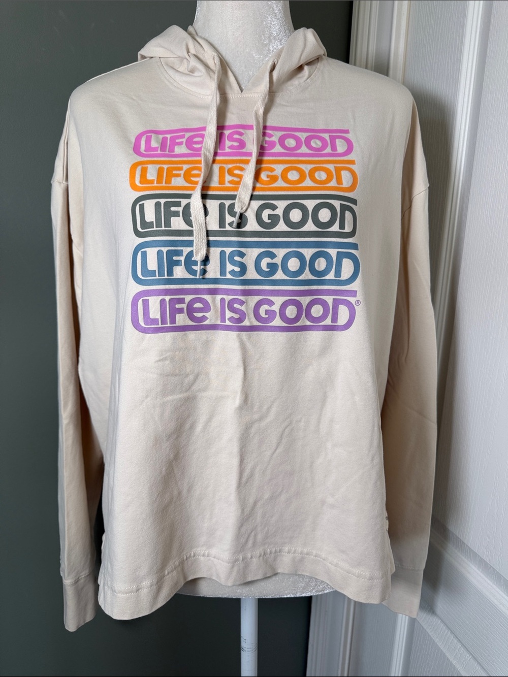 Life is Good Crusher-FLEX Retro Stack Boxy Hoodie Womens XL Cream